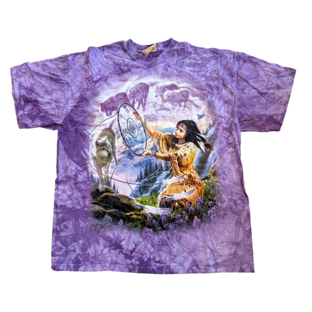 Vintage Y2K The Mountain Purple T Shirt Native American Wolf Woman's XL